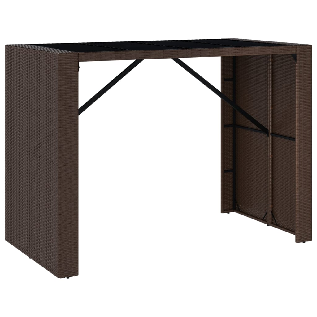 Barbord med glasplade brun 145x80x110 cm polyrattan