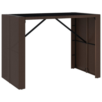 Barbord med glasplade brun 145x80x110 cm polyrattan