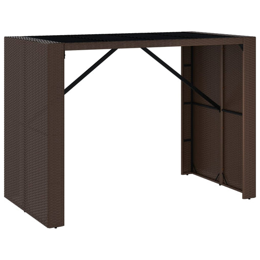 Barbord med glasplade brun 145x80x110 cm polyrattan