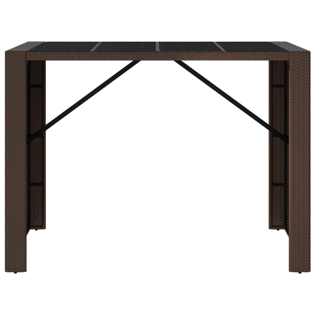 Barbord med glasplade brun 145x80x110 cm polyrattan