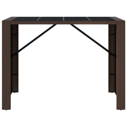 Barbord med glasplade brun 145x80x110 cm polyrattan