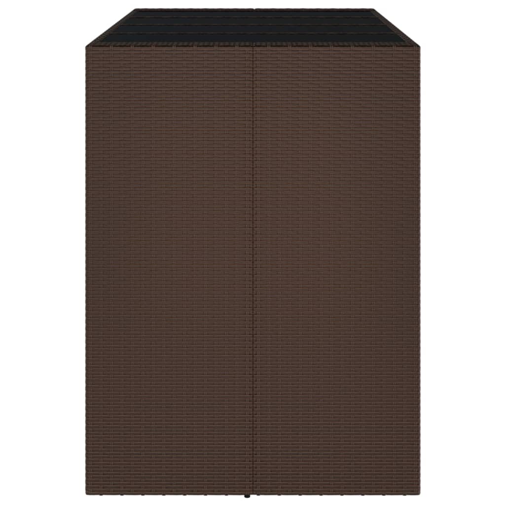 Barbord med glasplade brun 145x80x110 cm polyrattan