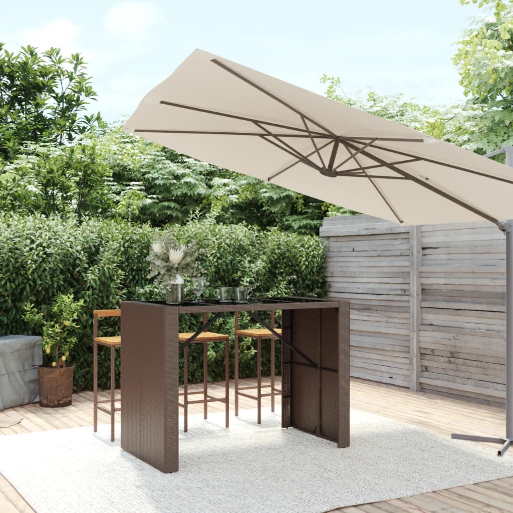 Barbord med glasplade brun 145x80x110 cm polyrattan