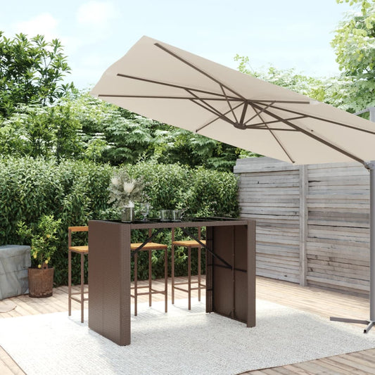 Barbord med glasplade brun 145x80x110 cm polyrattan
