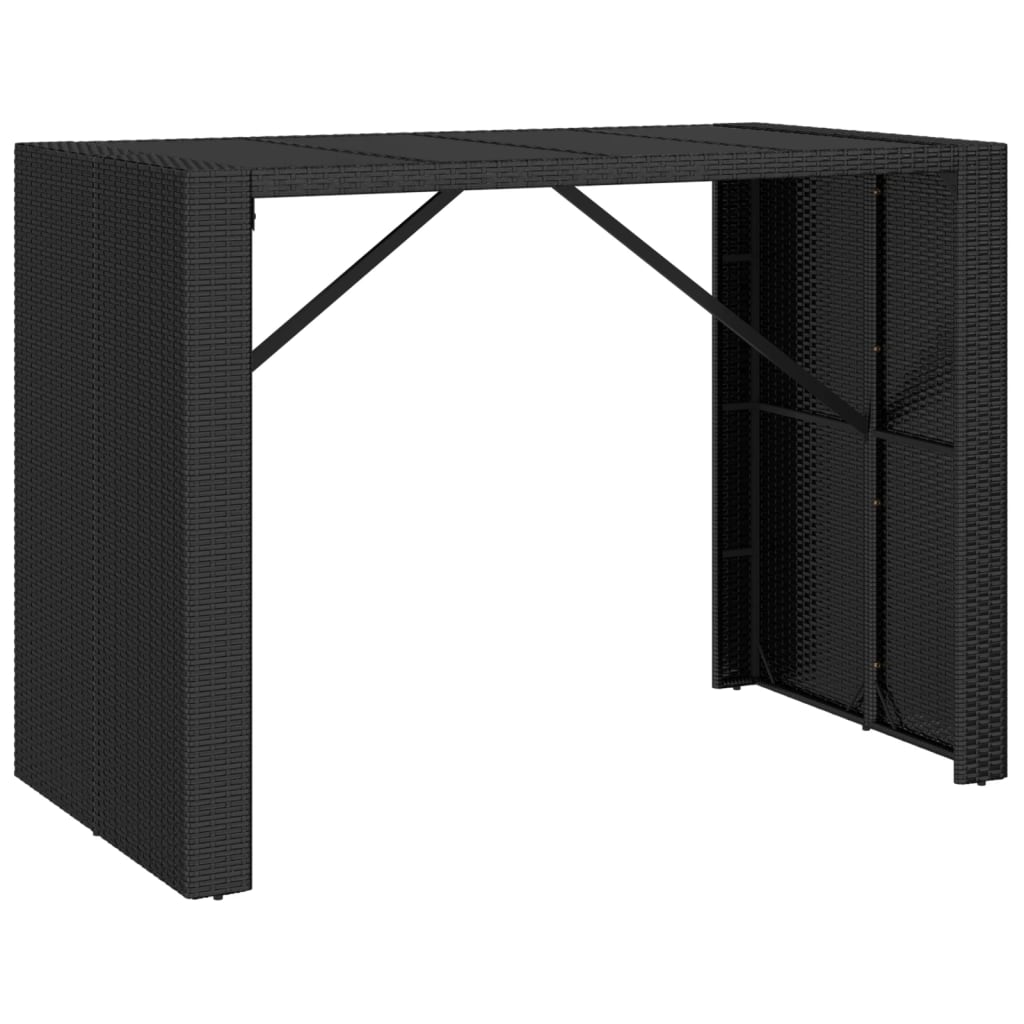 Barbord med glasplade sort 145x80x110 cm polyrattan