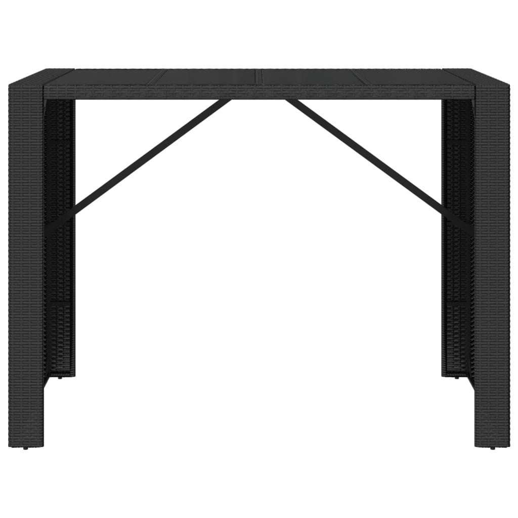 Barbord med glasplade sort 145x80x110 cm polyrattan