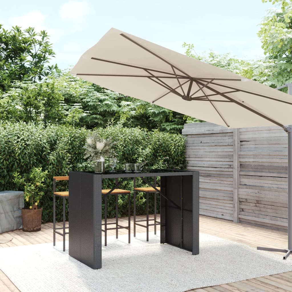 Barbord med glasplade sort 145x80x110 cm polyrattan