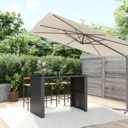 Barbord med glasplade sort 145x80x110 cm polyrattan