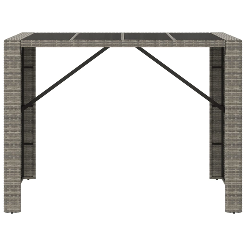 Barbord med glasplade grå 145x80x110 cm polyrattan