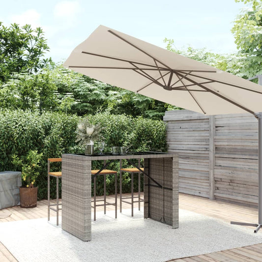 Barbord med glasplade grå 145x80x110 cm polyrattan