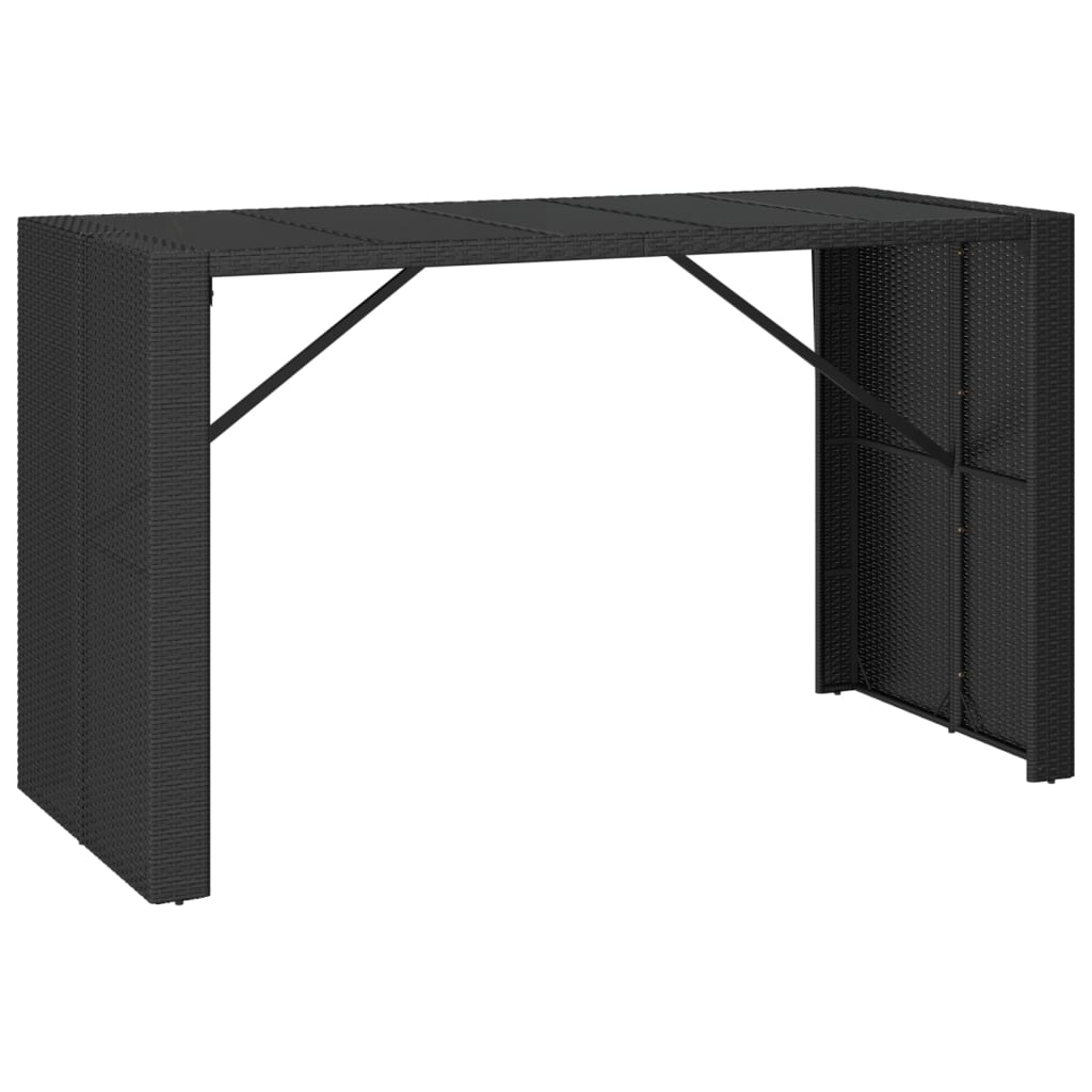 Barbord med glasplade sort 185x80x110 cm polyrattan