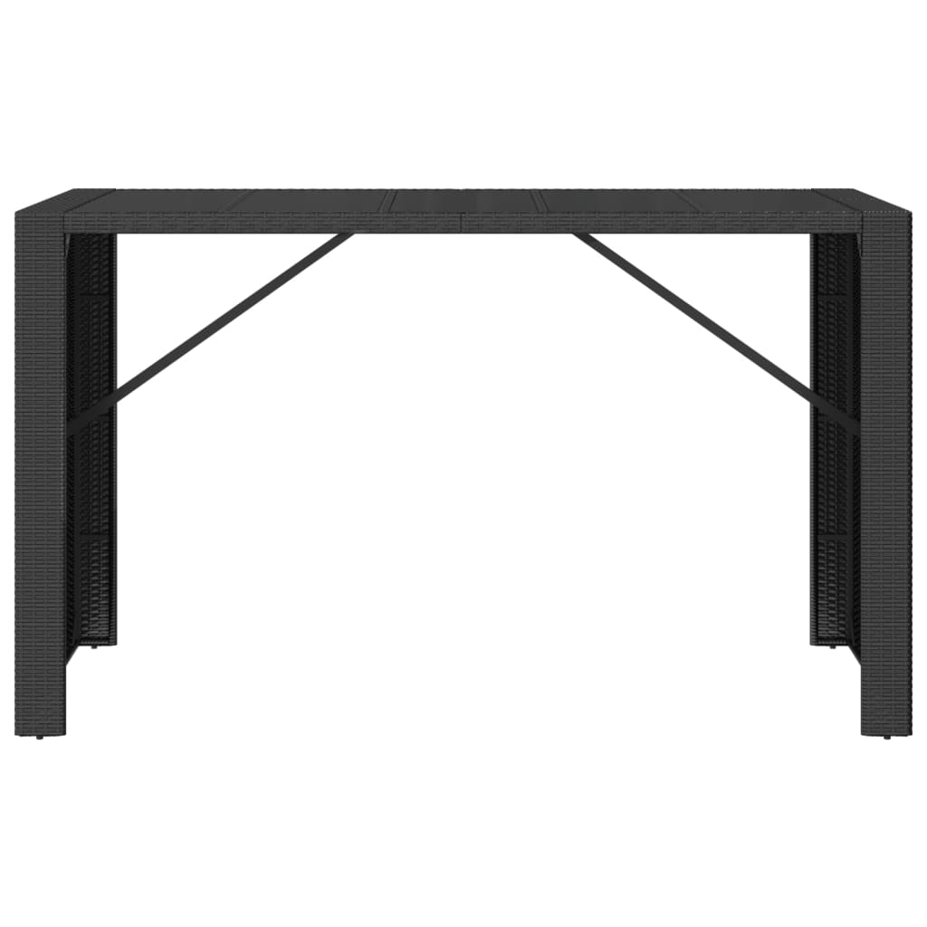 Barbord med glasplade sort 185x80x110 cm polyrattan