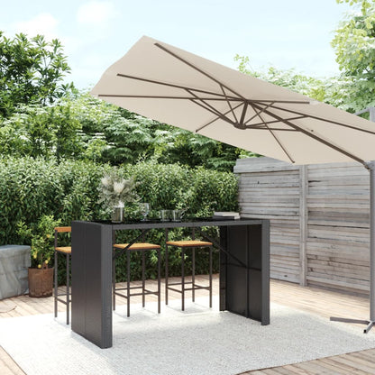 Barbord med glasplade sort 185x80x110 cm polyrattan