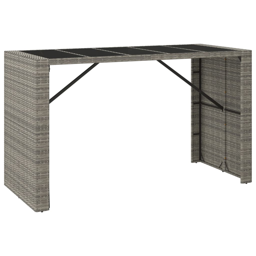 Barbord med glasplade grå 185x80x110 cm polyrattan