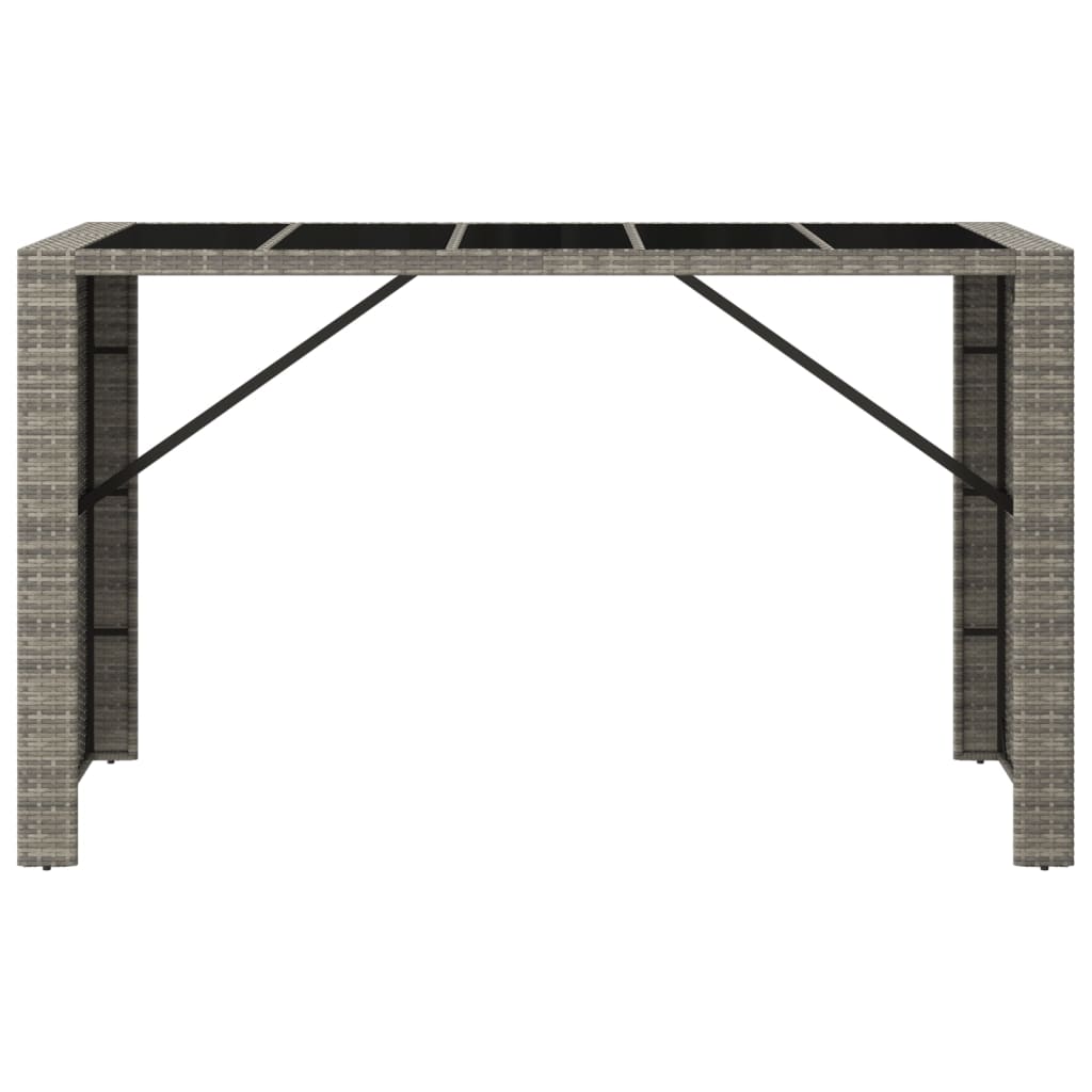 Barbord med glasplade grå 185x80x110 cm polyrattan