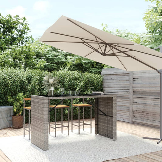 Barbord med glasplade grå 185x80x110 cm polyrattan
