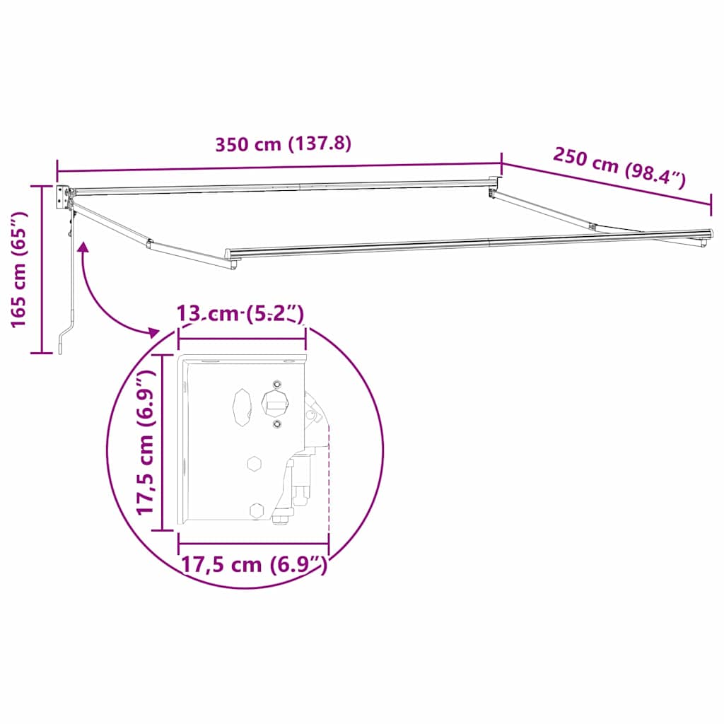 Markise Anthrazit 3,5 x 2,5 m Metall