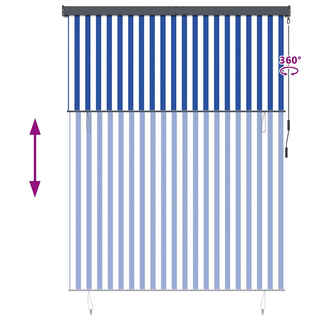 Outdoor Rollo Striped Manuell Blau und weiß 200 x 250 cm Stoff