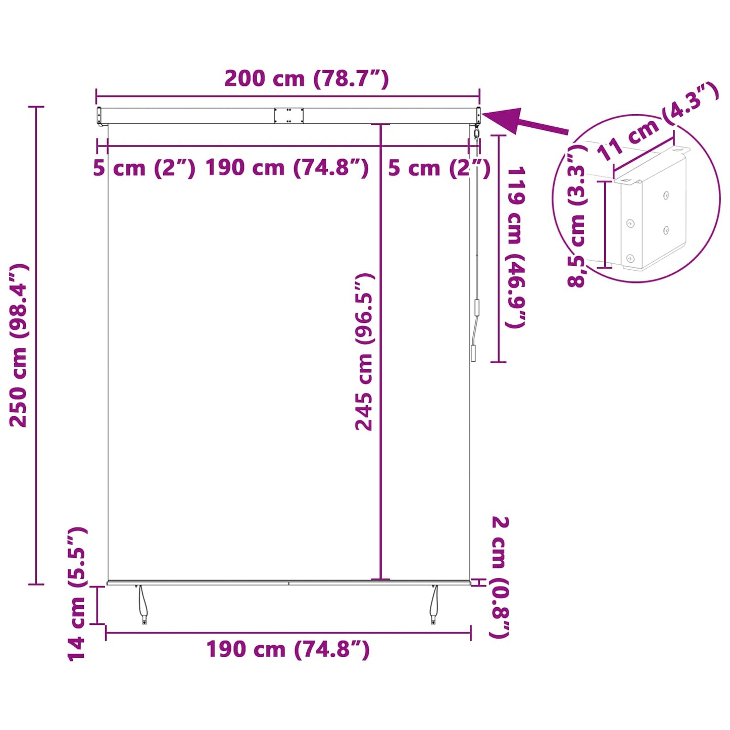 Outdoor Rollo Gestreift Gelb und Blau 200 x 250 cm Stoff