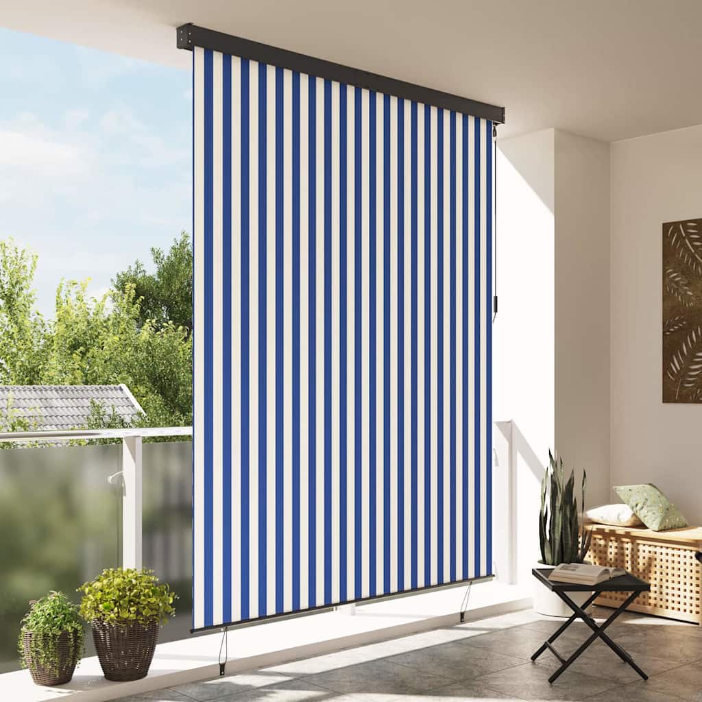 Outdoor Rollo Striped Manuell Blau und weiß 220 x 250 cm Stoff