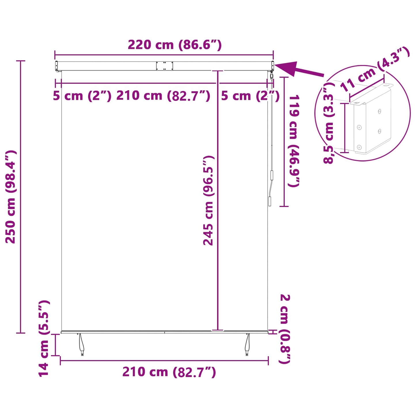 Outdoor Rollo Gestreift Gelb und Blau 220 x 250 cm Stoff