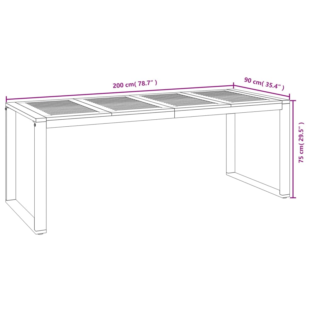 Gartentisch mit Gestell U-Form 200x90x75 cm Akazie Massivholz
