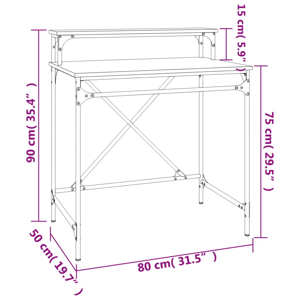 Schreibtisch Sonoma-Eiche 80x50x90 cm Holzwerkstoff und Eisen