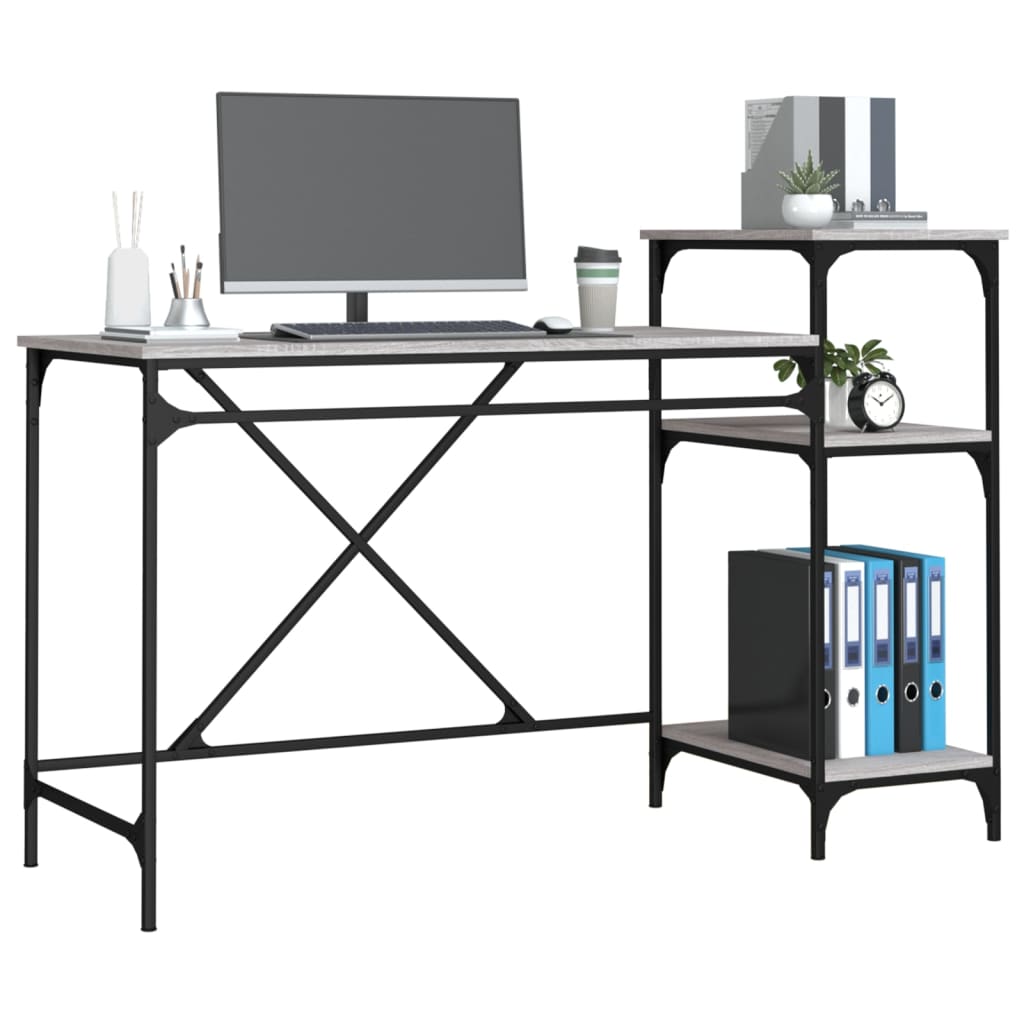 Schreibtisch mit Regal Grau Sonoma 135x50x90 cm Holzwerkstoff