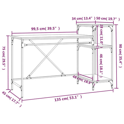 Schreibtisch mit Regal Grau Sonoma 135x50x90 cm Holzwerkstoff