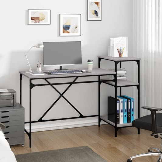 Schreibtisch mit Regal Grau Sonoma 135x50x90 cm Holzwerkstoff
