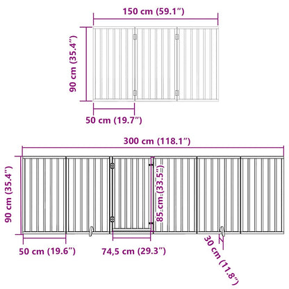 9-tlg. Hundetor mit Tür Faltbar Braun 450 cm Pappelholz