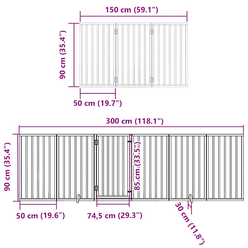 12-tlg. Hundetor mit Tür Faltbar Braun 600 cm Pappelholz