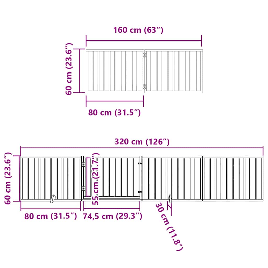 8-tlg. Hundetor mit Tür Faltbar Schwarz 640 cm Pappelholz