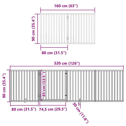 8-tlg. Hundetor mit Tür Faltbar Braun 640 cm Pappelholz