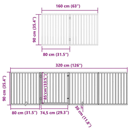 12-tlg. Hundetor mit Tür Faltbar Braun 960 cm Pappelholz