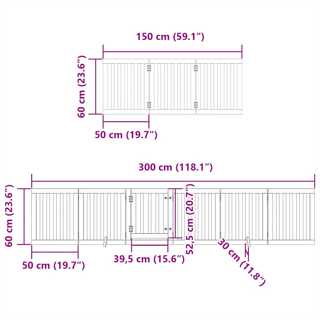 9-tlg. Hundetor mit Tür Faltbar Braun 450 cm Pappelholz