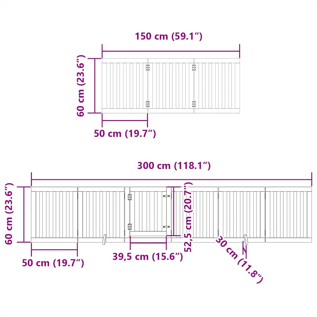 15-tlg. Hundetor mit Tür Faltbar Braun 750 cm Pappelholz