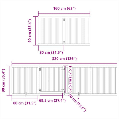 12-tlg. Hundetor mit Tür Faltbar 960 cm Pappelholz