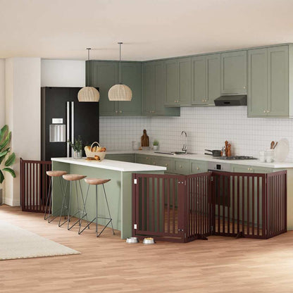 6-tlg. Hundetor mit Tür Faltbar Braun 480 cm Pappelholz