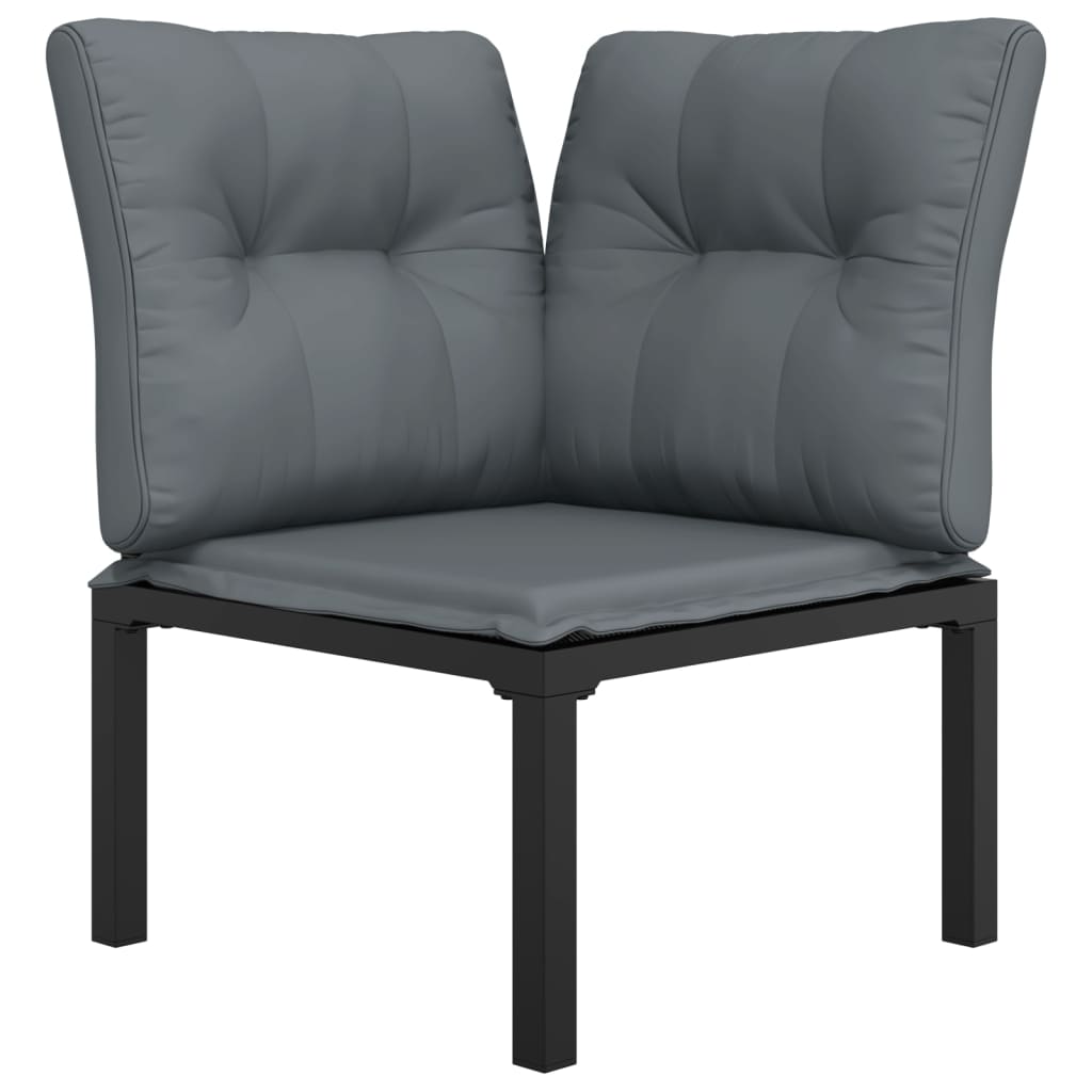 Garten-Eckstuhl mit Kissen Schwarz und Grau Poly Rattan