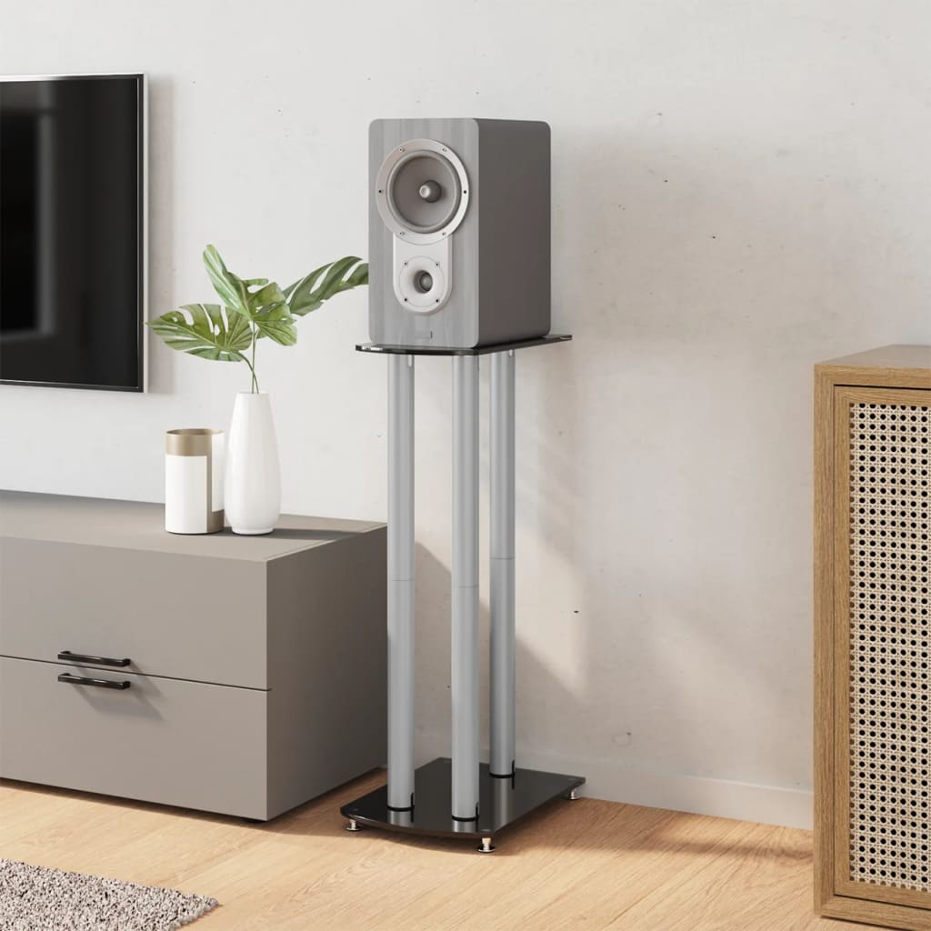 Lautsprecher-Ständer 2 Stk. Schwarz & Silbern Hartglas 3 Säulen