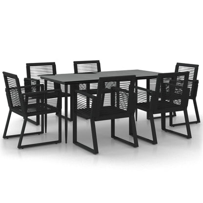 7-tlg. Garten-Essgruppe Schwarz PVC-Rattan