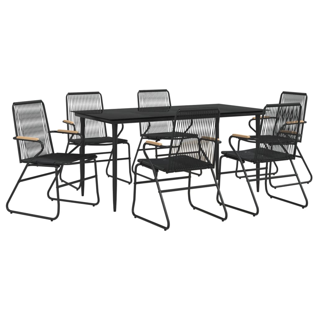 7-tlg. Garten-Essgruppe Schwarz PVC-Rattan