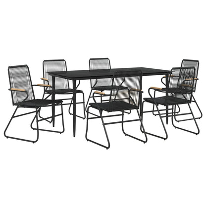 7-tlg. Garten-Essgruppe Schwarz PVC-Rattan