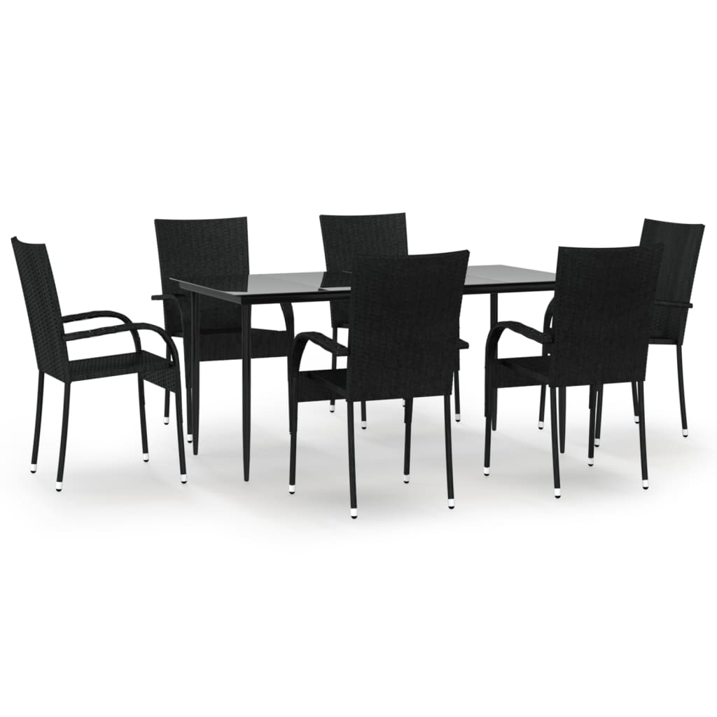 7-tlg. Garten-Essgruppe Schwarz Poly Rattan