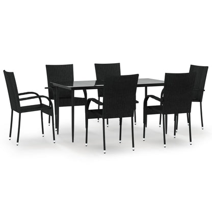 7-tlg. Garten-Essgruppe Schwarz Poly Rattan
