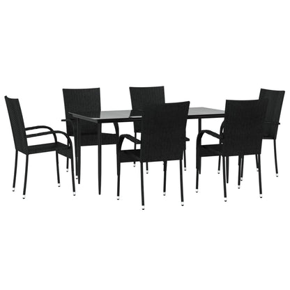 7-tlg. Garten-Essgruppe Schwarz Poly Rattan