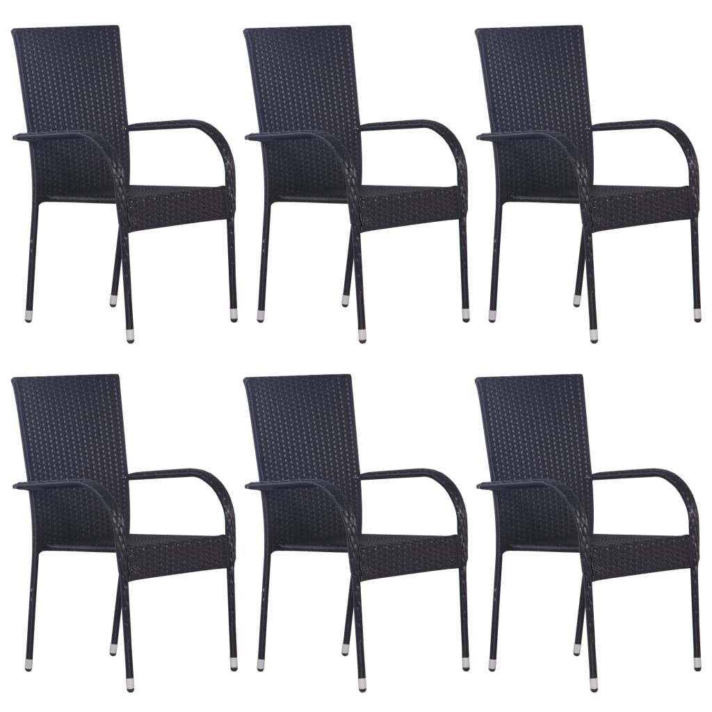 7-tlg. Garten-Essgruppe Schwarz Poly Rattan