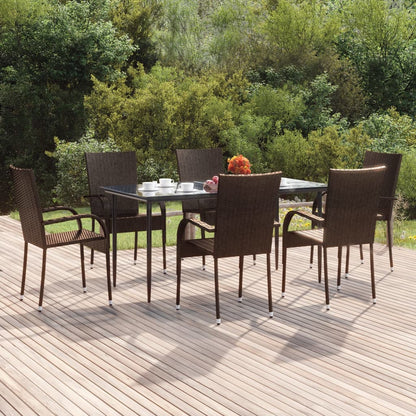 7-tlg. Garten-Essgruppe Braun Poly Rattan