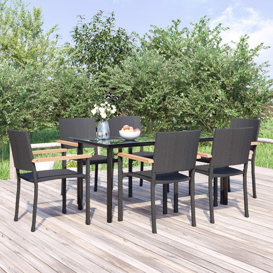7-tlg. Garten-Essgruppe Schwarz Poly Rattan